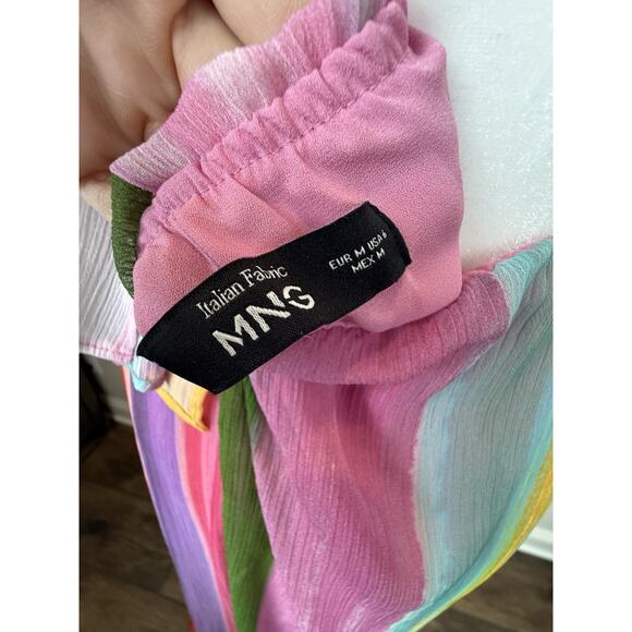 MNG by Mango Rainbow Striped Halter Maxi Dress Tie V-neck Sz 6 - Picture 7 of 11